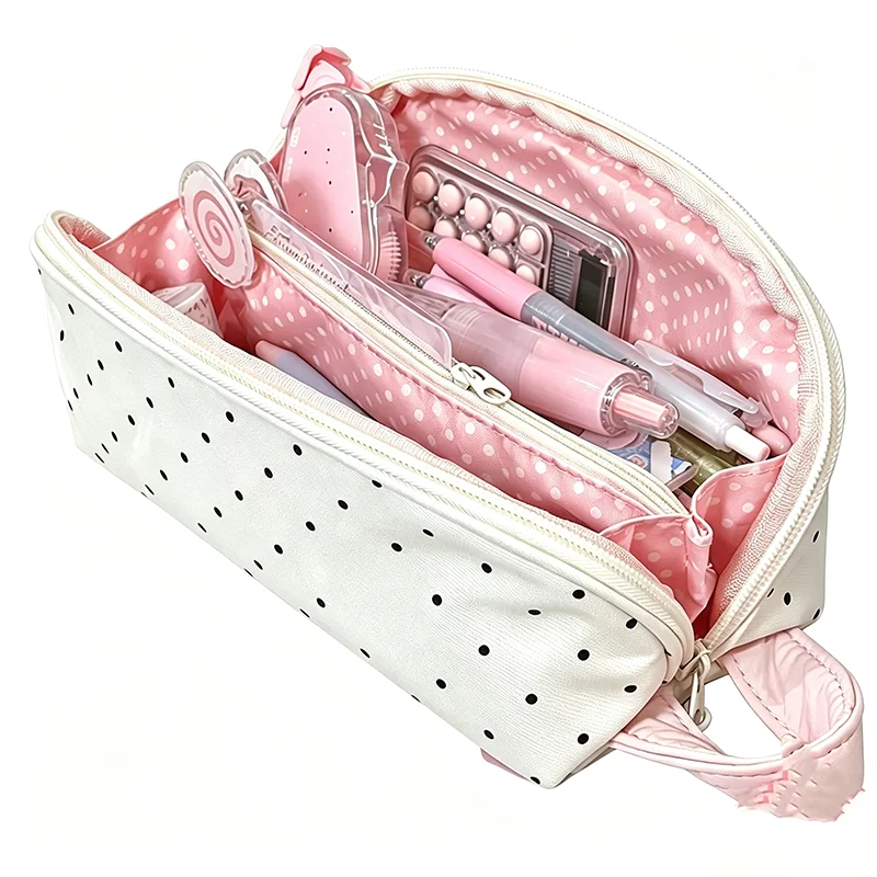 Cute INS Polka Dot Shell Pencil Case Large Capacity Multi-functional Stationery Storage Pen Bag Portable Student School Gift