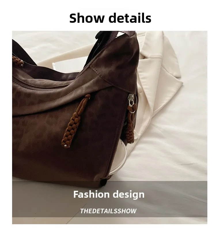 Modische Damen-Umhängetasche mit Leopardenmuster, große Kapazität, Hobo-Umhängetasche für den täglichen Pendelverkehr, lässiges Outfit, Achseltasche – Detail 3