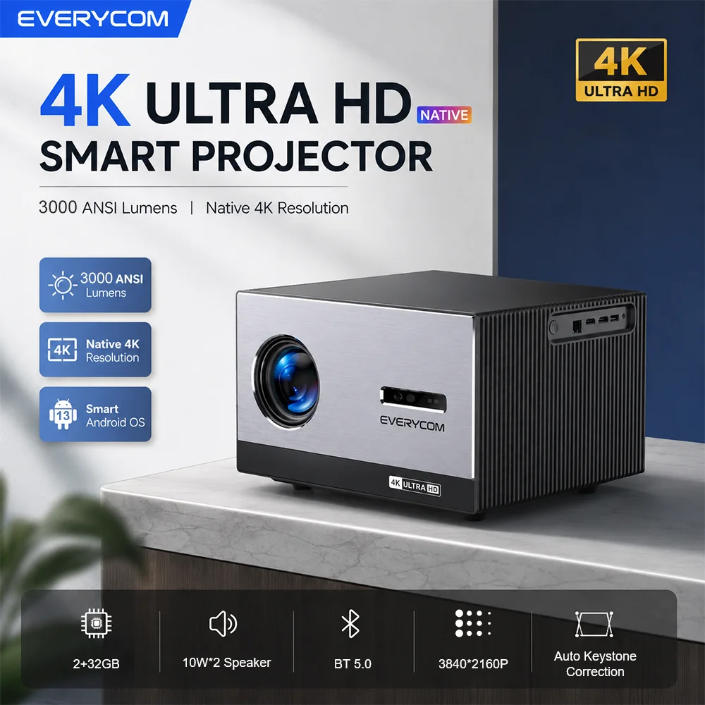Native 4K Projector 3000 ANSI Lumens Smart WiFi Home Game Full HD Video Projecteur 3840x2160 Projetor 4K