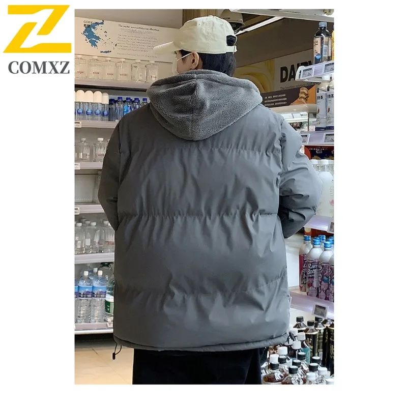 COMXZ 2025 رجل وهمية قطعتين شيربا مقنعين سترة الشتاء سميكة مقاوم للماء يندبروف الرياضة في الهواء الطلق معطف خفيف الوزن