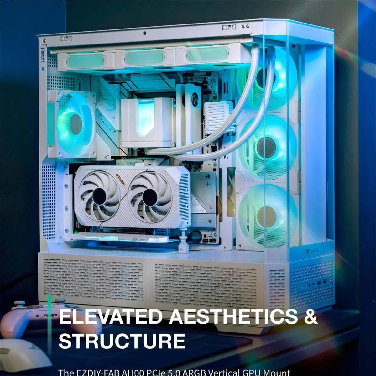 PCIe 5.0 4090 Vertical GPU Mount, Additional GPU Brace, 5V ARGB Sync, GPU Showcase, Mid/Full ATX Cases, 7+ PCIe Slots A