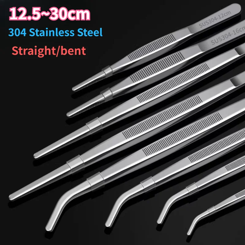 304 Stainless Steel Tweezers Serrated Curved DIY Thickening 12.5-30cm Straight Elbow with Teeth Gardening Clip