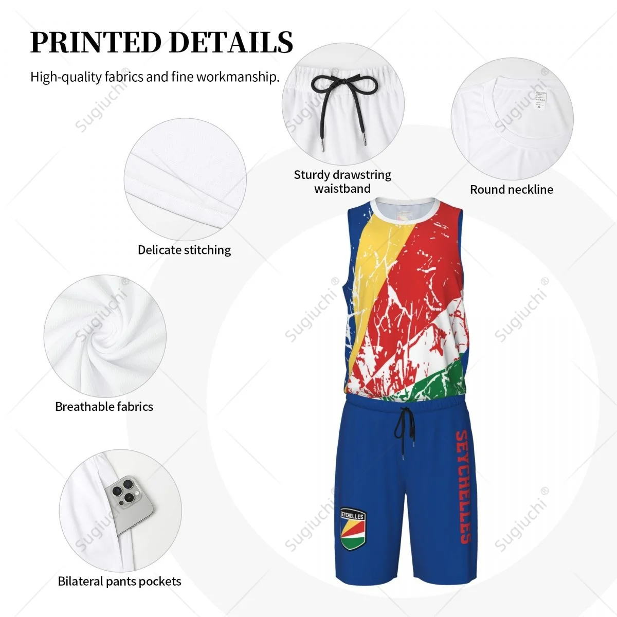 Basquete Jersey Set para homens, camisa sem mangas e calças, nome personalizado, Nunber exclusivo, bandeira do país