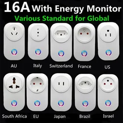 16A WiFi Smart Plug EU brasile UK controllo vocale Power Energy Monitor presa Timer presa per Alexa Google Home Tuya Smartlife App