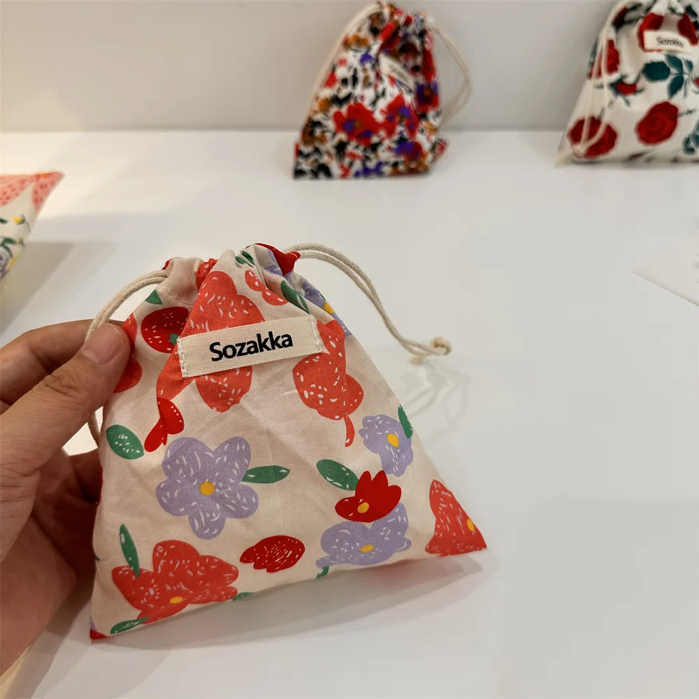 Borsa con coulisse per riporre i fiori in lino di cotone borsa per rifinire le donne borsa per il trucco carina regalo di natale organizzatore di