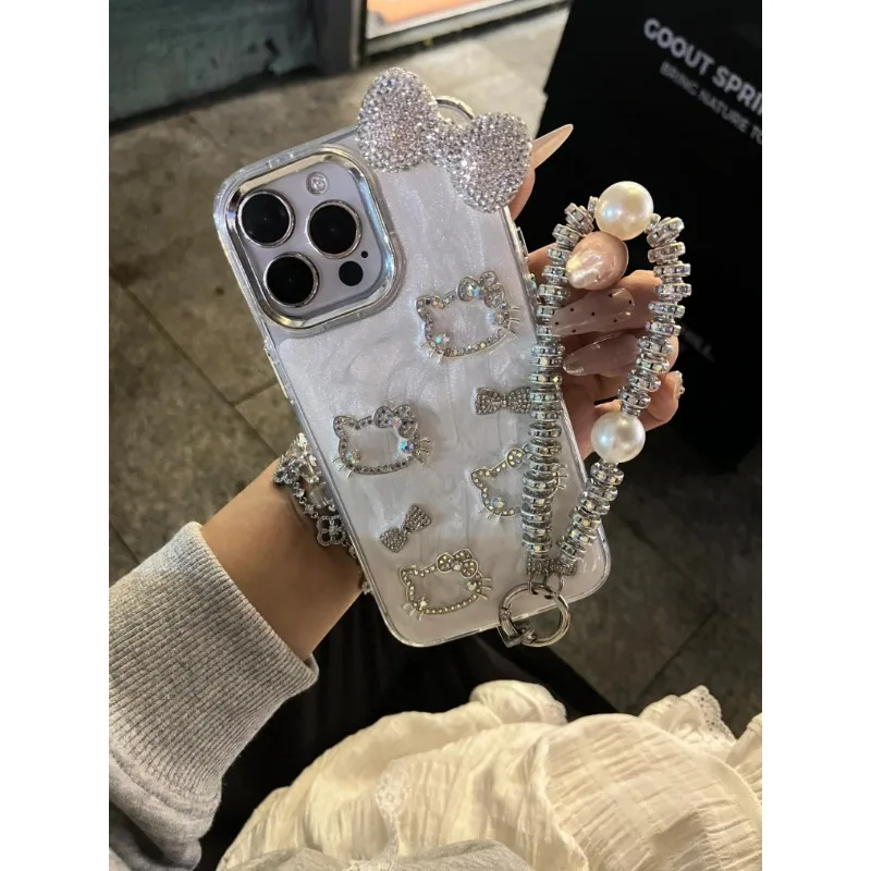 Hello Kitty iphone 16 เคสโทรศัพท์สําหรับ iphone 16 15 Plus/14 Pro Max/12Pro/13 Anti-Breaking Rhinestone การ์ตูนเคสโทรศัพท์สาวของขวัญ