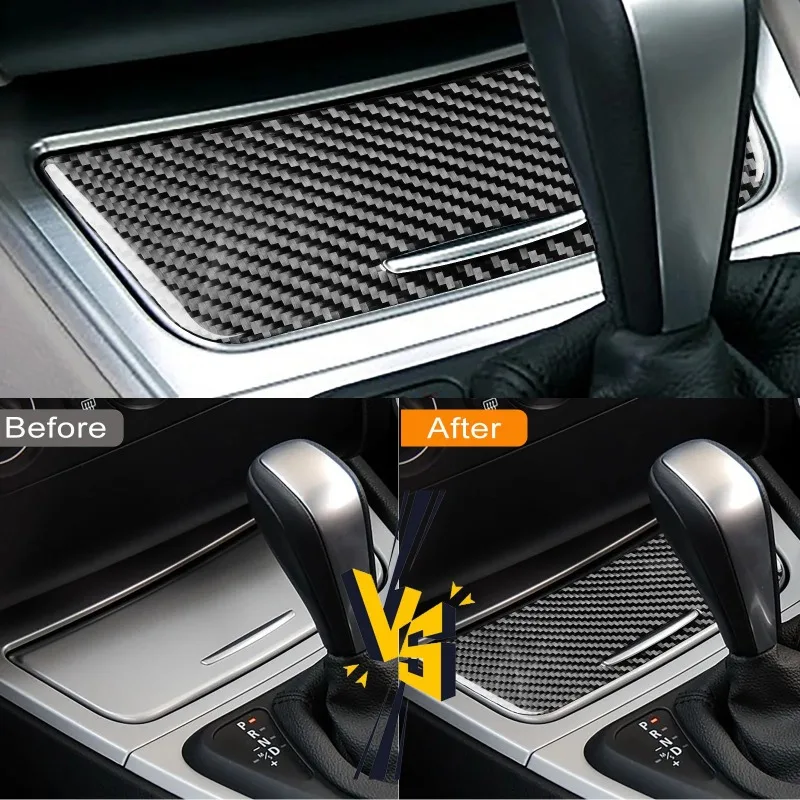 ل BMW 1 سلسلة E81 E82 E87 E88 2008-2013 ألياف الكربون ملصقات والعتاد التحول لوحة صندوق تخزين غطاء التصميم الداخلي ملحق