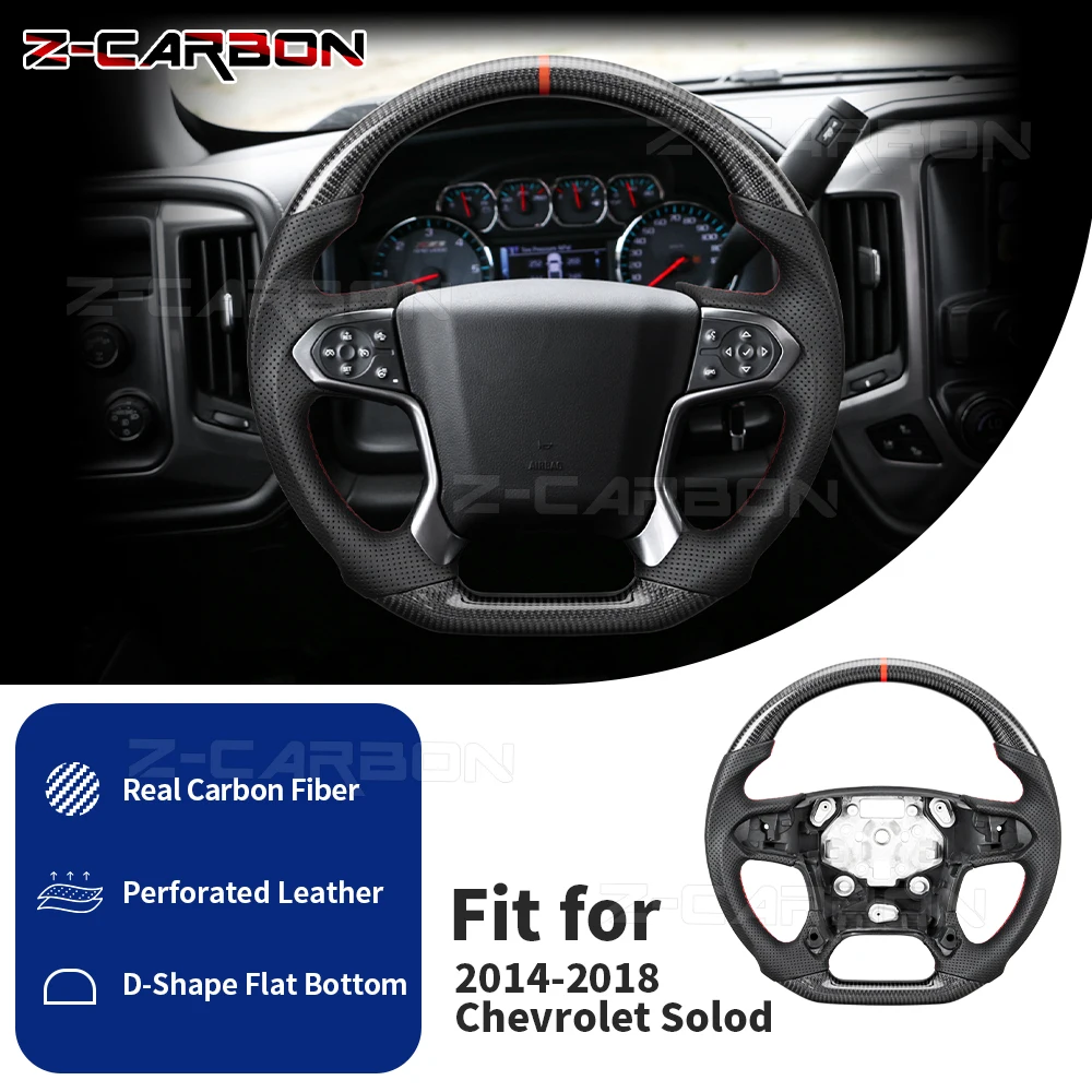 

Carbon Fiber Steering Wheel For Chevrolet Tahoe Suburban Silverado 1500 14-18 Perforated Leather Sport Steering Wheel D-Shape