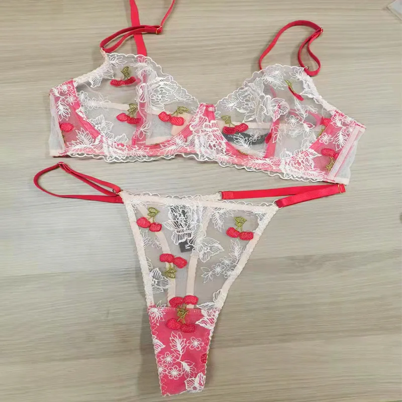 

Teenage cute underwear soft steel ring gathered bra large lingerie breifs set women fruit print bralette panty