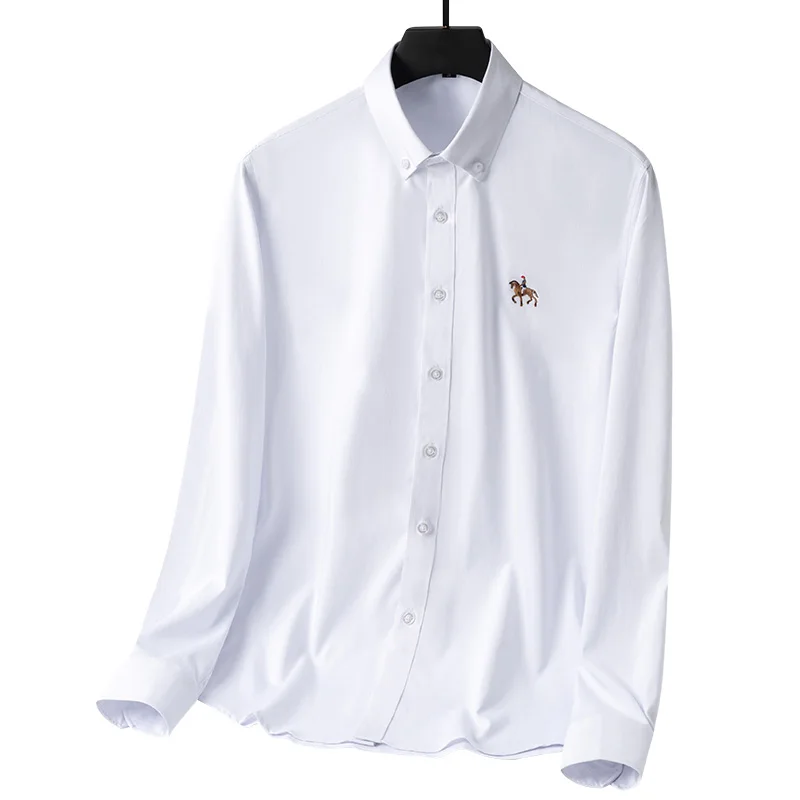 Luxury Men's Social Shirts Long Sleeve Trendy Buttoned Causal Horse Embroidered Solid Comfort Soft Brazil Business Office Tops