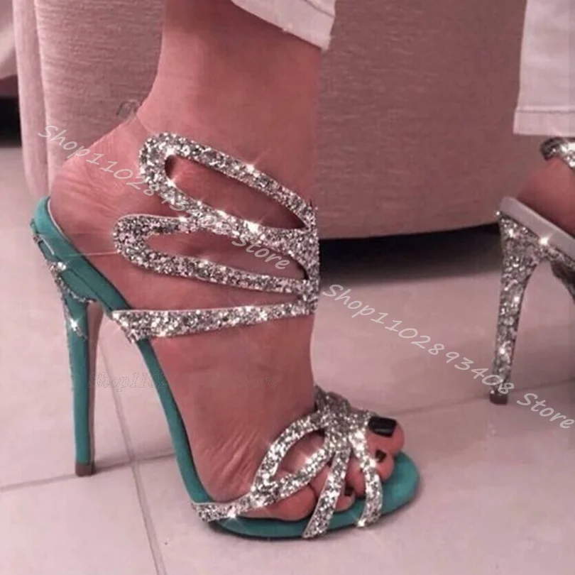 

Glitter Strange Style Stiletto Sandals Peep Toe Clear PVC Ankle Buckle High Heels Shoes Dress Women Sandals Zapatos Para Mujere