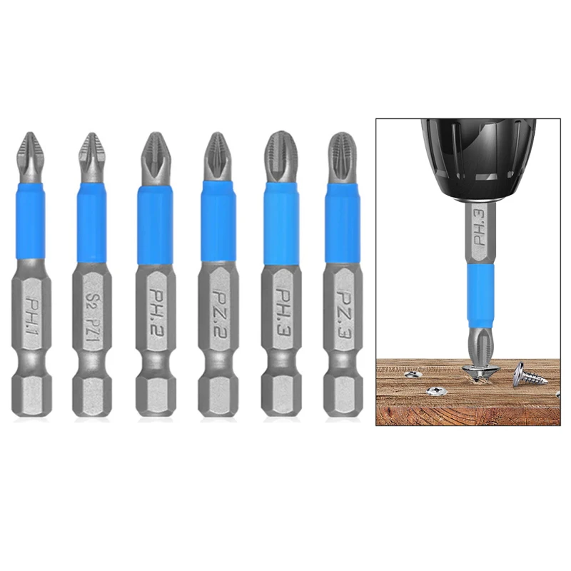 6Pcs Non-Slip Magnetic Screwdriver Bit Set 50mm 1/4