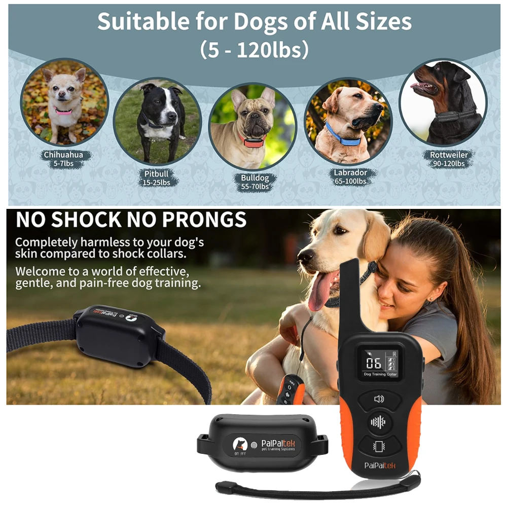 PaiPaitek No Shock Dog Training Collar with Remote 3300ft Range,Vibrating Dog Collar Beep&Vibrate Only,Waterproof&Rechargeable