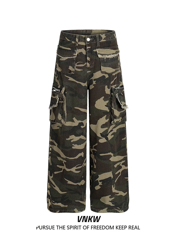 

Trendy Camouflage Wide Leg Workwear Pants Men Women Loose Casual Versatile Straight Cut Commute Drapey Long Trousers