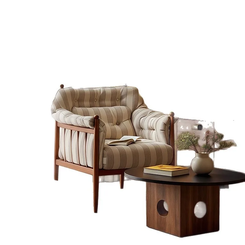 

Medieval single sofa chair size apartment, household living room back chair, design leisure chair, fabric striped chair