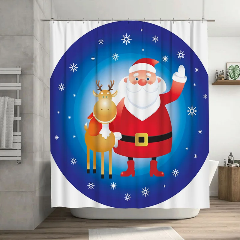 

TU Рождественская занавеска для душа Санта-Клаус Олень Праздничный праздничный декор для ванной комнаты Водонепроницаемый рождественский узор Домашний декор Подарок