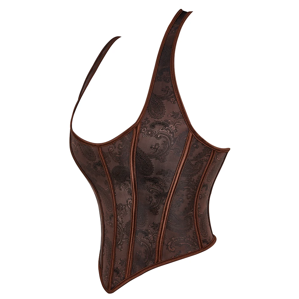 Steampunk Clothing Retro Chest Binder Bustier Top Halterneck Corset Brown Corselet