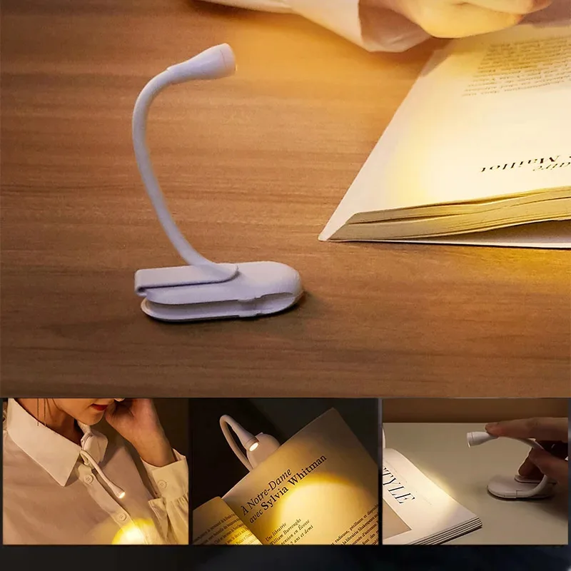 Portable Clip Night Light Mini Folder Book Light Eye Protection Study Desk Lamp Rechargeable For Travel Bedroom Reading Lighting