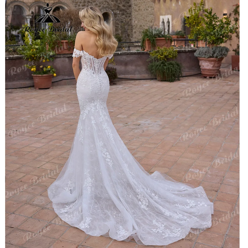 Off The Shoulder Mermaid Wedding Dress 3D Floral Lace Sequin Corset Back Bridal Gown For Castle Destination Wedding Customized