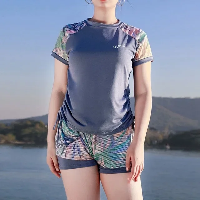 

Plus Size Swimsuits Women Swimwear Summer Conservative Bathing Suit T-shirts Shorts Two-piece Set Female Vacation Beach Wear
