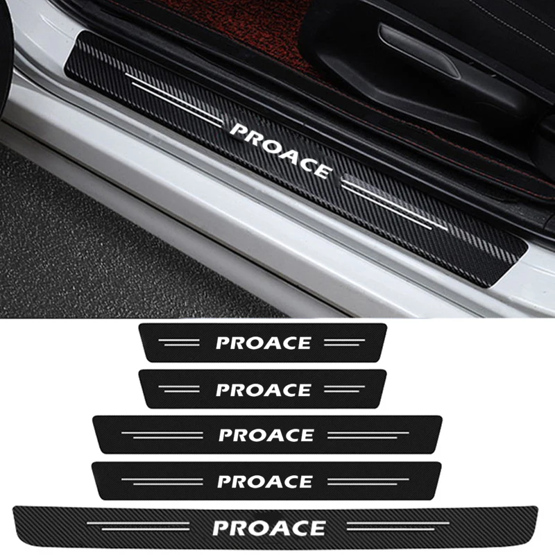 Carbon Fiber Car Doorsill Anti Scratch Protective Decals Scuff Plate Stickers for Toyota Proace Logo Trunk Threshold Tape Film