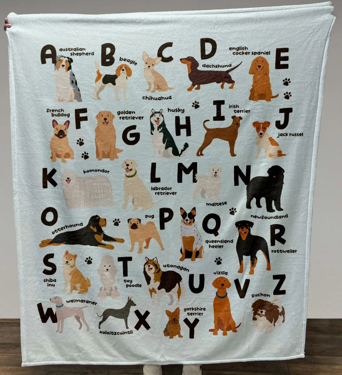 Dog Breed Alphabet Blanket Personalized Minky Fleece Gift