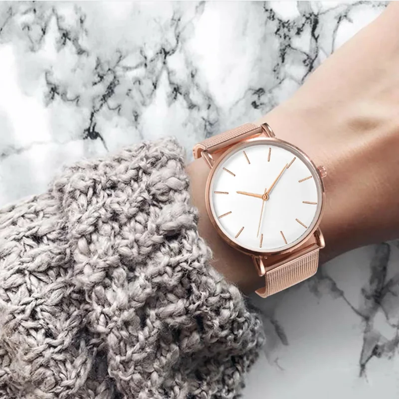 Top Brand Women\'s Watches Luxury Metal Mesh Simple Quartz Watches Fashion Elegant Rose Gold Ladies Wristwatch Clock Reloj Mujer