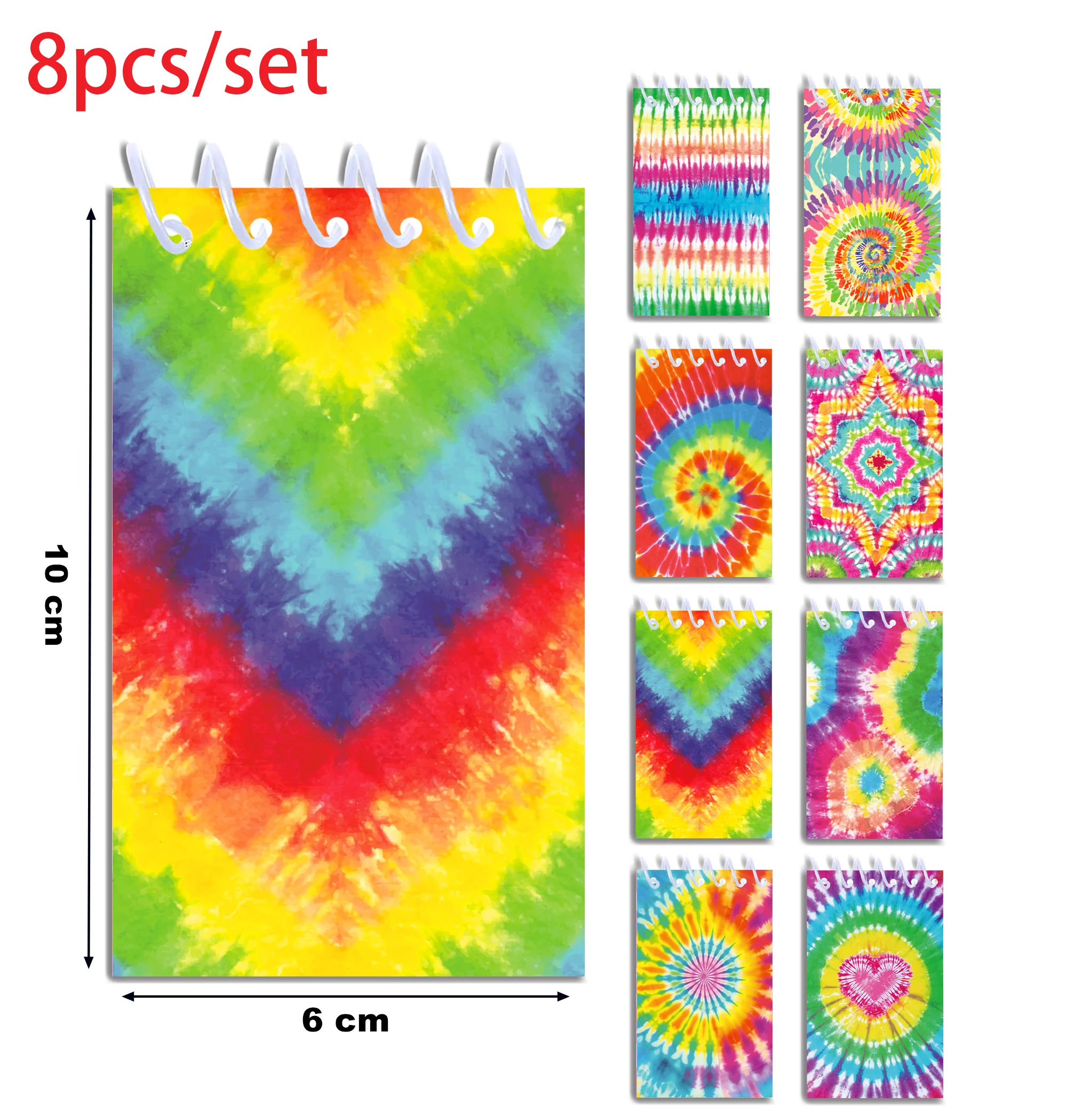 8pcs Tie Dye Art Mini Spiral Pocket Notebooks Memo Pad Coil Booklet Notepads For Office Stationery School Diaries Kids Gifts