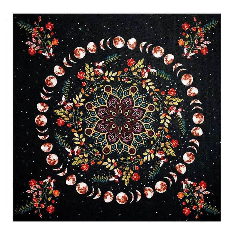 VIKAMA Boho Moon Phase Tapestry Starry Sky Flower Mandala Pattern Wall Hanging Cloth for Room Aesthetic Background Decor