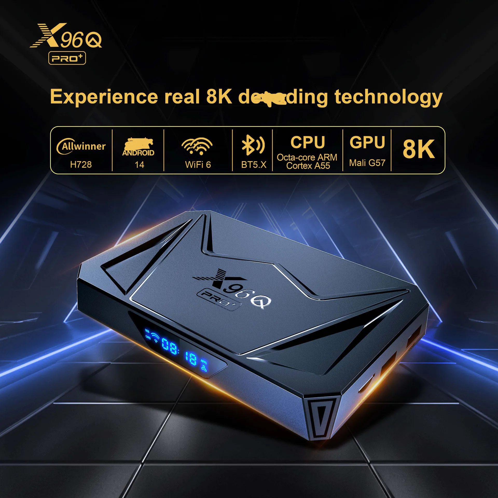 X96Q PRO+ Smart TV Box Android 14 Allwinner H728 8K Ultra HD Bluetooth 5.0 Wifi 6 Media Player Set‑top Box