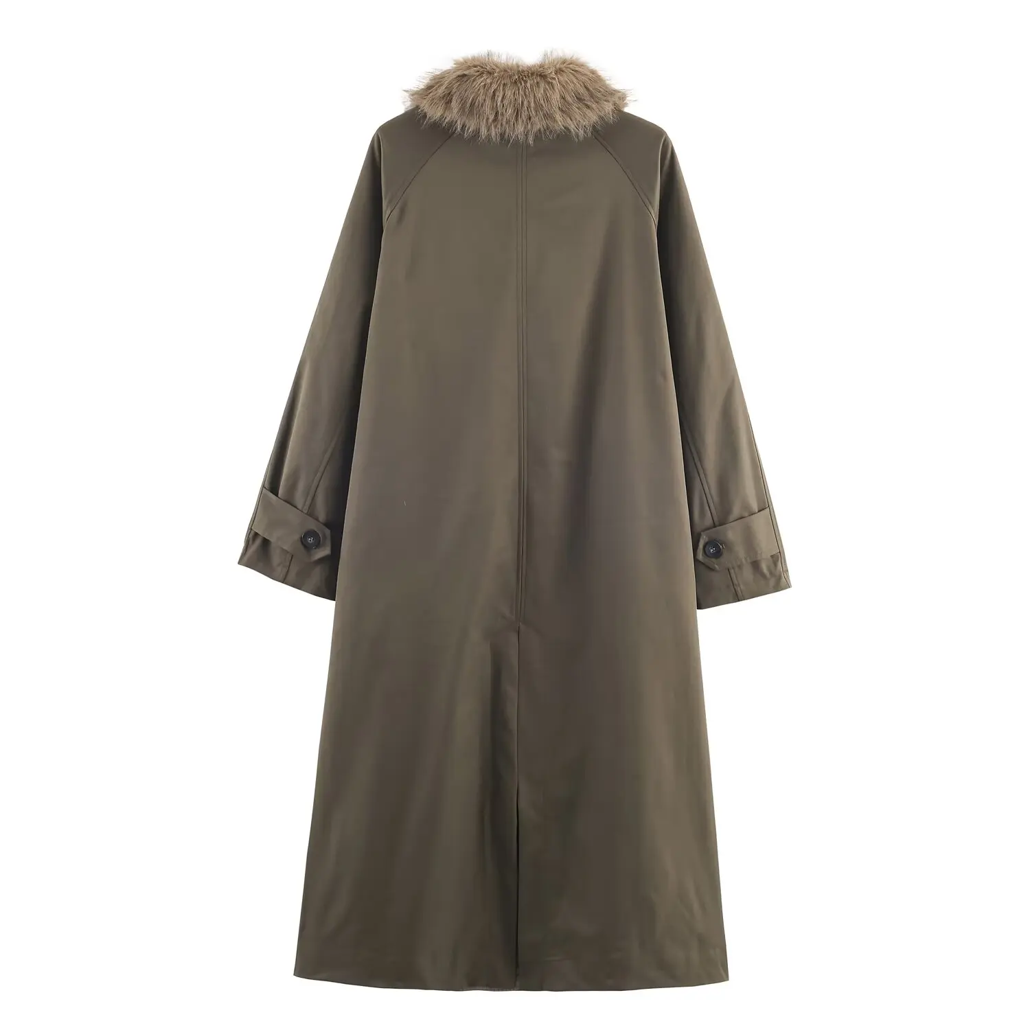 KONDALA Vintage Fake Fur Collar Overcoat Fashion 2025 Autumn Casual Outwear Streetwear Single Breasted Long Pockets Female Coat