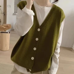 Korean Version Loose and Lazy Single Breasted V-neck Knitted Sweater Women's Sweater Vest Vest Vest Vest Top