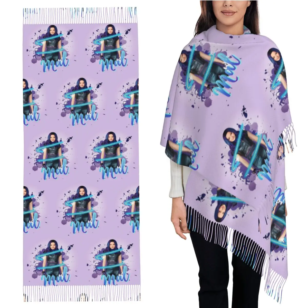 

Mal - Descendants 3, шарф, шарфы с кисточками для женщин, мягкие теплые шали и накидки, длинная осенне-зимняя шаль