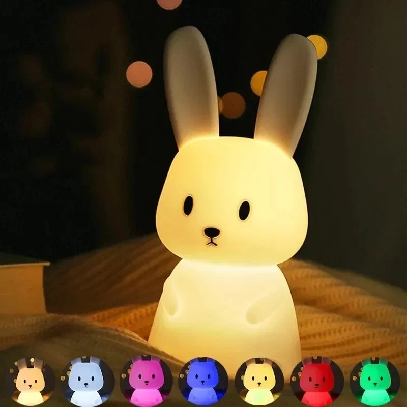 Cute Rabbit Night Light | Touch Controls  Scheduled Night Companion | 8-color gradient USB charging soft light is not dazzling