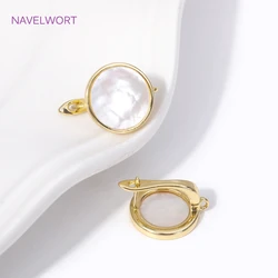 18K Gold Plated Metal Natural Shell Round Earrings Clasp Hooks Fasteners Leverback Earrings For DIY Earrings Making Supplies