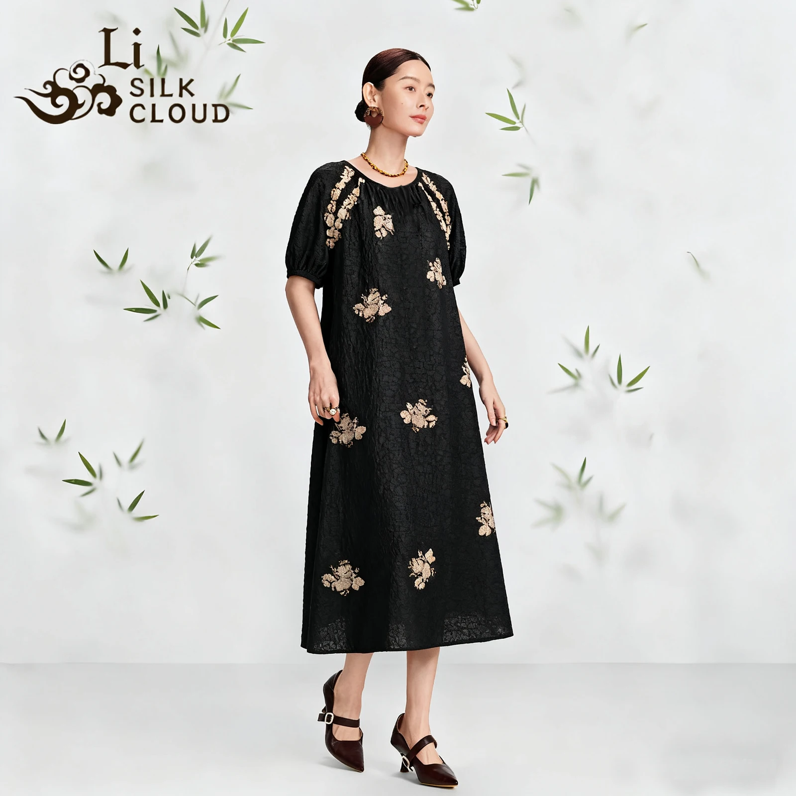 LI SILK CLOUD Elegant Autumn Xiangyunsha Silk Dress - 100% Mulberry Silk, Lustrous Sheen & Delicate Softness