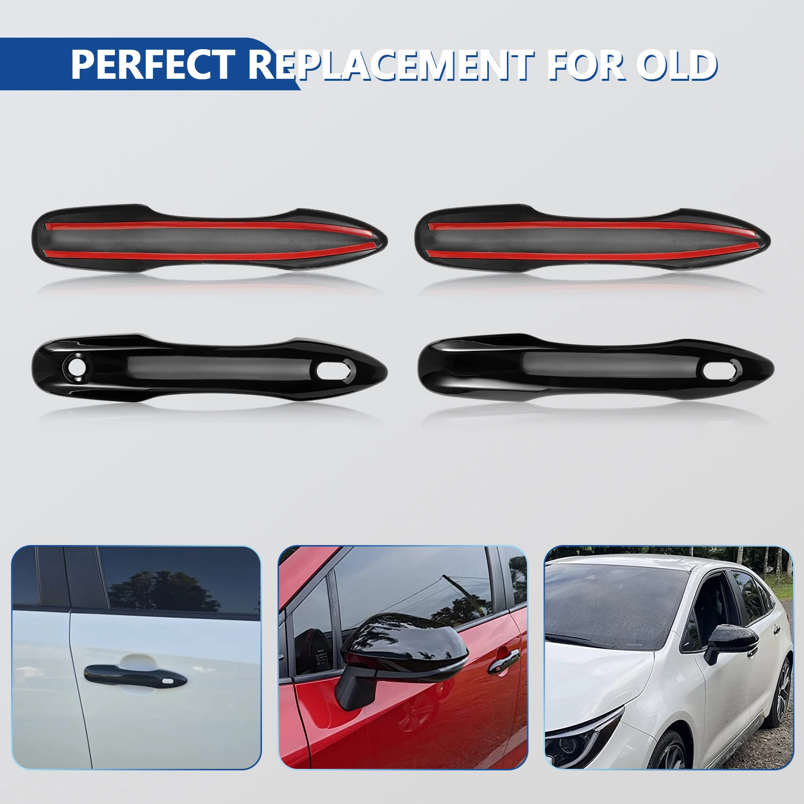 

Черные накладки на боковые зеркала и накладки на ручки, замена аксессуаров Toyota Corolla 2020 2021 2022 2023 2024 2025 с отверстиями для умных ключей