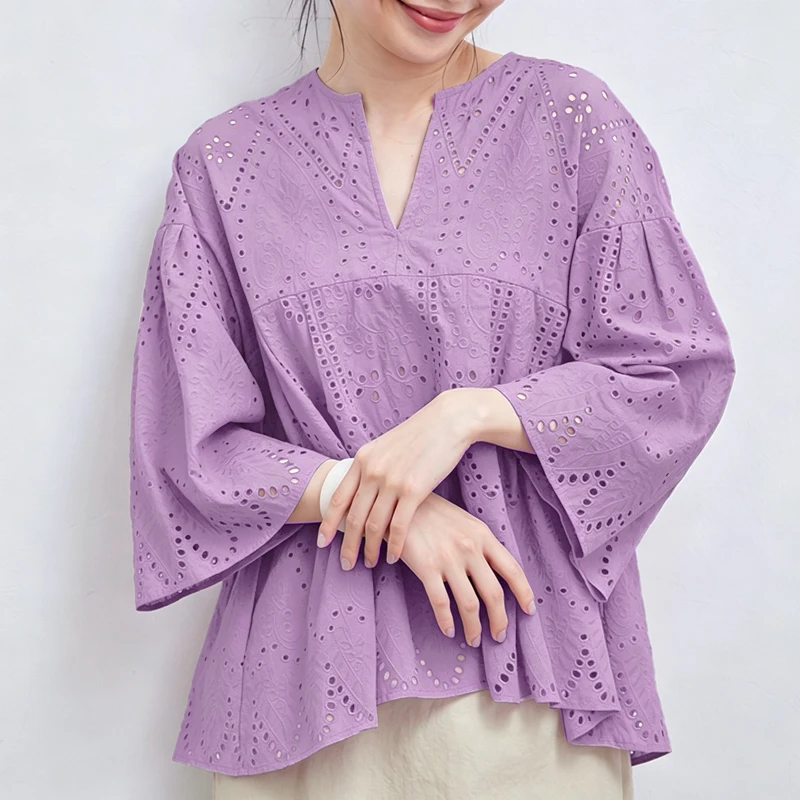 Women Elegant Hollow Out Blouse ZANZEA Summer Lace Crochet Tops O Neck 3/4 Sleeve Work Shirt Blusas Femme Causal Cotton Chemise