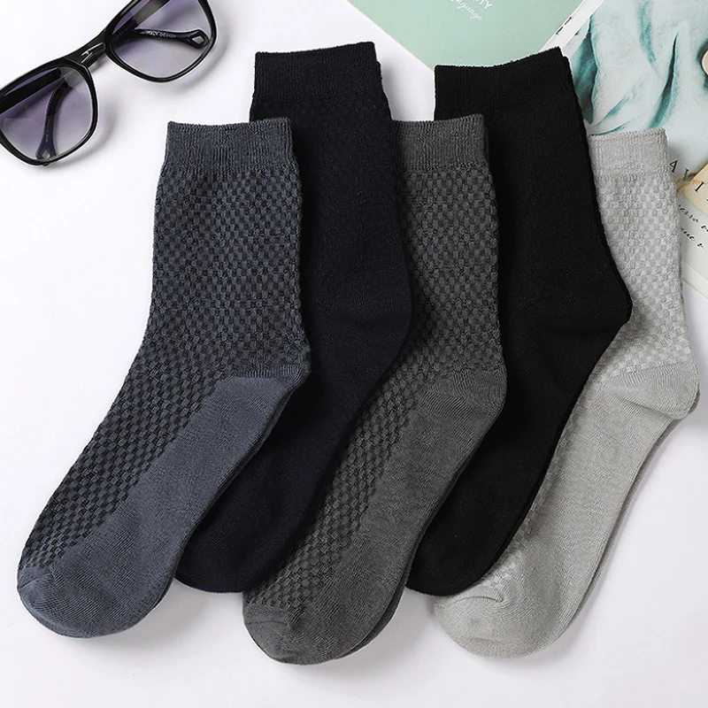 10 Pairs Bamboo Fiber Man Short Socks Business Vintage Solid Sweat-Absorbing Warm Breathable Party Dress Crew Socks 4 Seasons