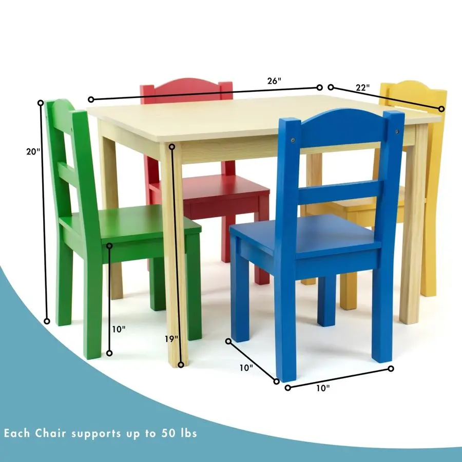 طقم طاولة خشبية للأطفال و4 كراسي، طقم طاولة وكرسي للأطفال الابتدائية الطبيعية للأطفال الصغار والأطفال للفنون والحرف اليدوية والحلزون #3