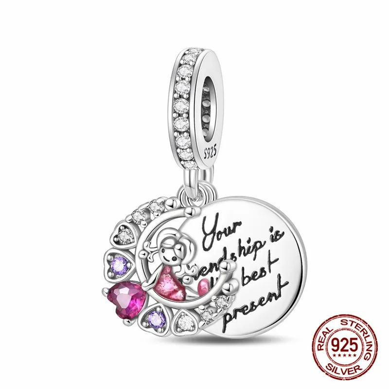 

925 Sterling Silver Zircon Friendship Pendant Beads paired with an original bracelet a DIY womens jewelry gift