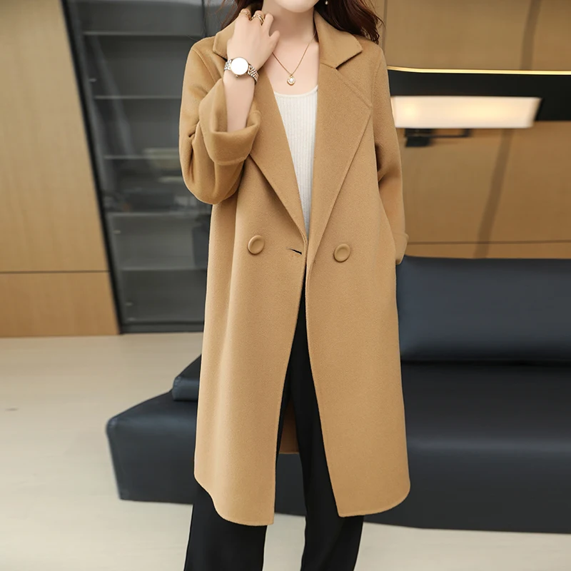 Cappotto di lana a doppia faccia di fascia alta per donna In autunno e inverno cappotto di lana di lana di media lunghezza semplice e Versatile