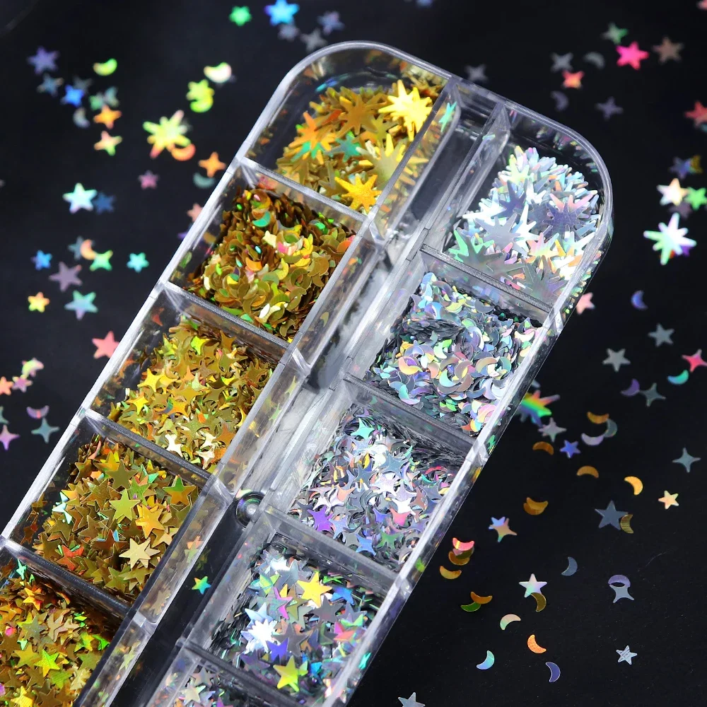 Holographic Starry Sky Series Nails Sequins Golden Silver Flake Nail Art Decoration Star Slice Accessories DIY Manicure Design