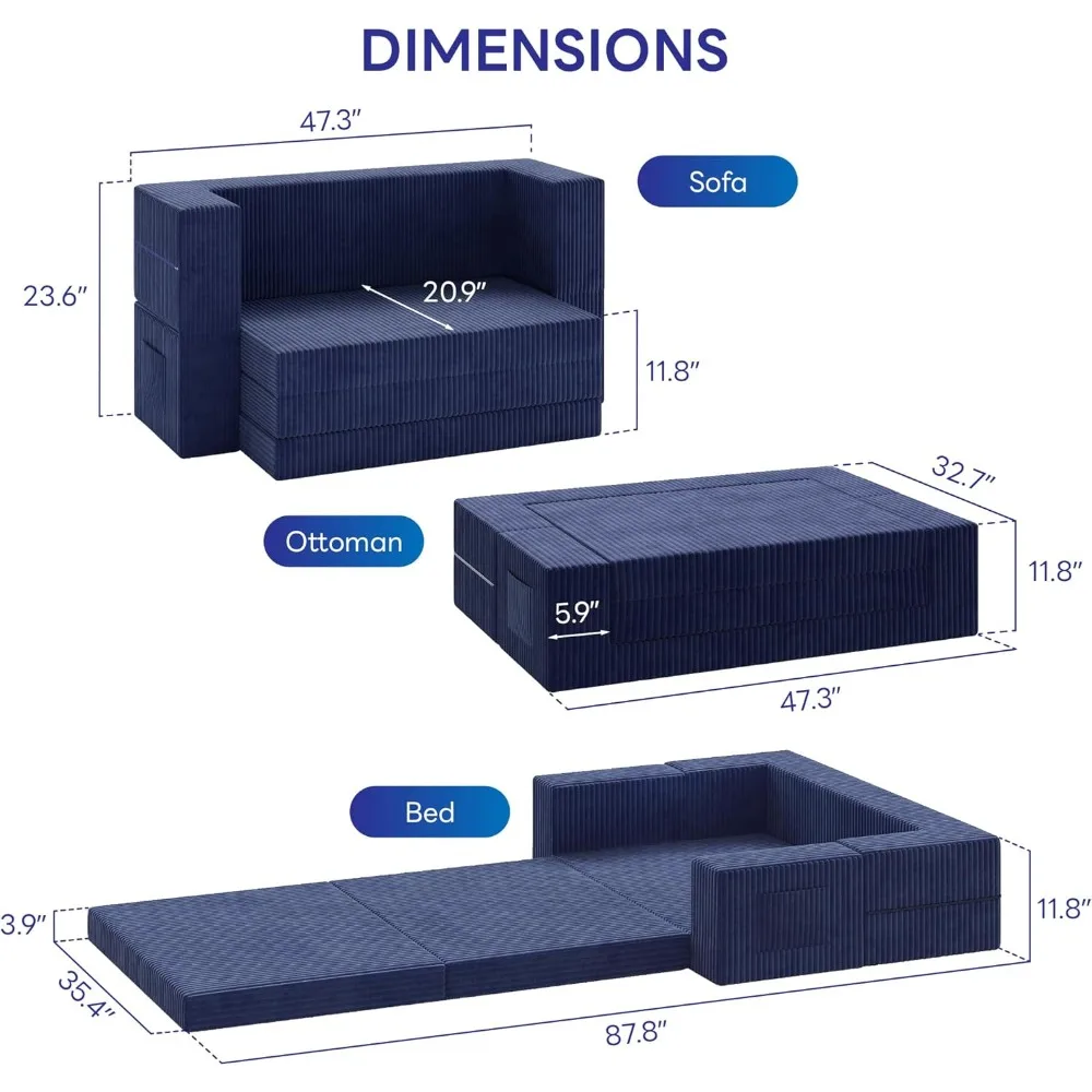 كرسي نوم 3 في 1 قابل للتحويل مع مسند للذراعين ودعم للظهر، وسرير أريكة قابل للطي، وأريكة فوتون أرضية، مرتبة قابلة للطي، وأريكة كسولة