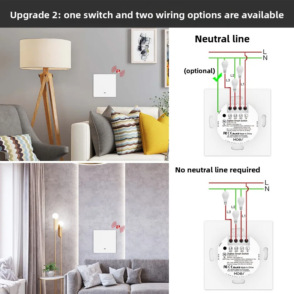 Pulsante Zigbee Smart Switch Graffiti Smart Home App Telecomando Interruttore da parete universale singolo Zero Fire