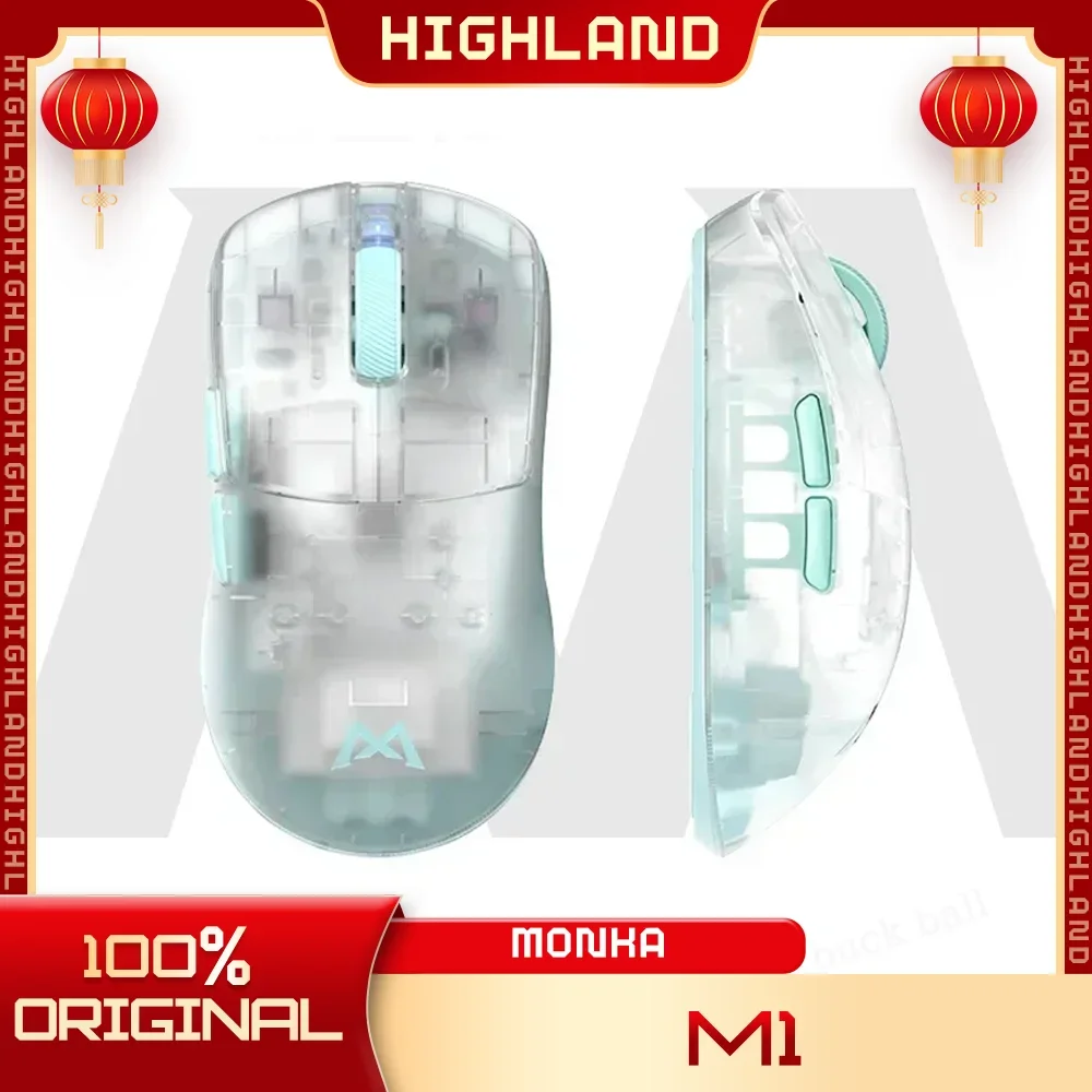 

Игровая мышь MONKA M1 PAW3395, беспроводная мышь с 3 режимами, USB/2,4G/Bluetooth, легкая мышь 26000dpi, RGB подсветка, ПК, геймерская мышь, подарок