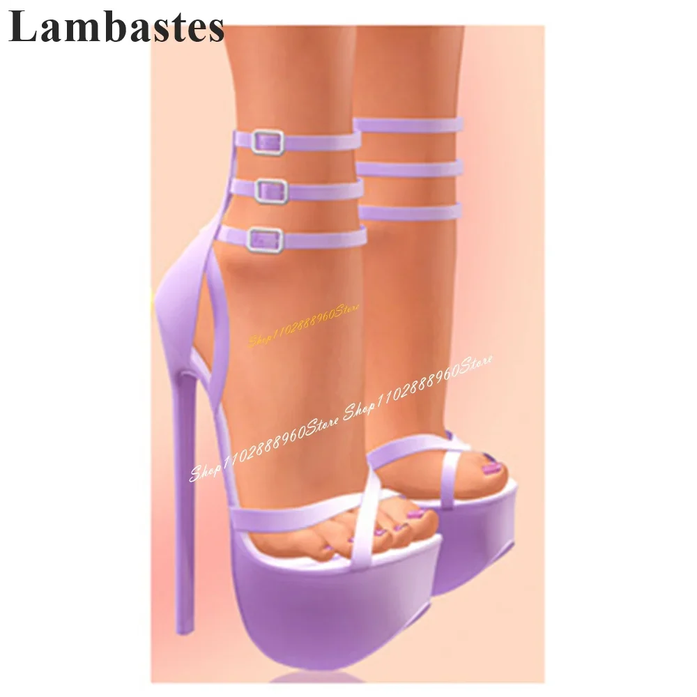 

Trendy Purple Narrow Strap Platform Sandals Thin High Heel Shoes For Women Back Zipper Pointed Toe 2024 Fashion Zapatillas Mujer