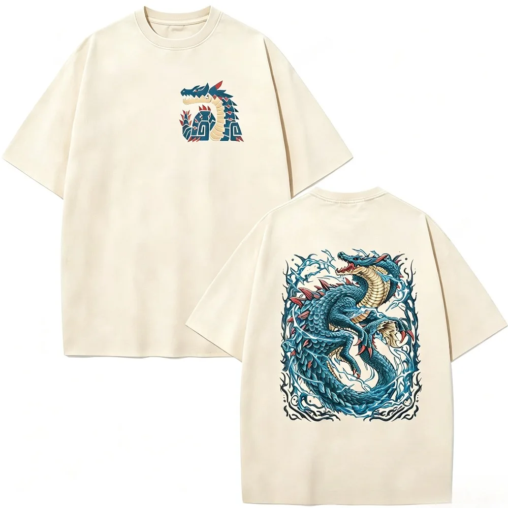 Mythical Creature Dragon Print Men T‑Shirt Oversized Short Sleeve Retro Street Style Hip Hop Daily Wear Tee