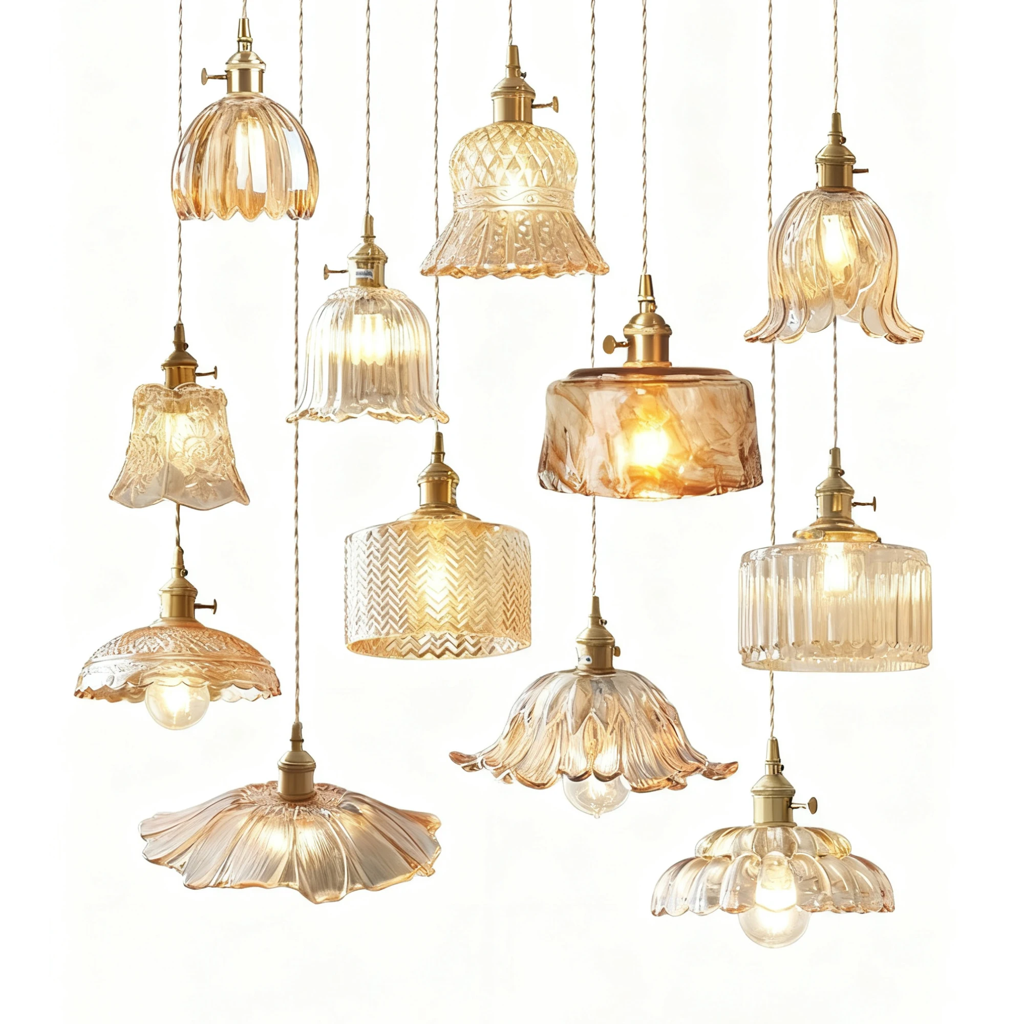 Hanglamp in meerdere stijlen Amberglas Lmapshade Messing Vintage bedlampje Verstelbare hanglamp Keukeneiland Eetkamer - afbeelding 2