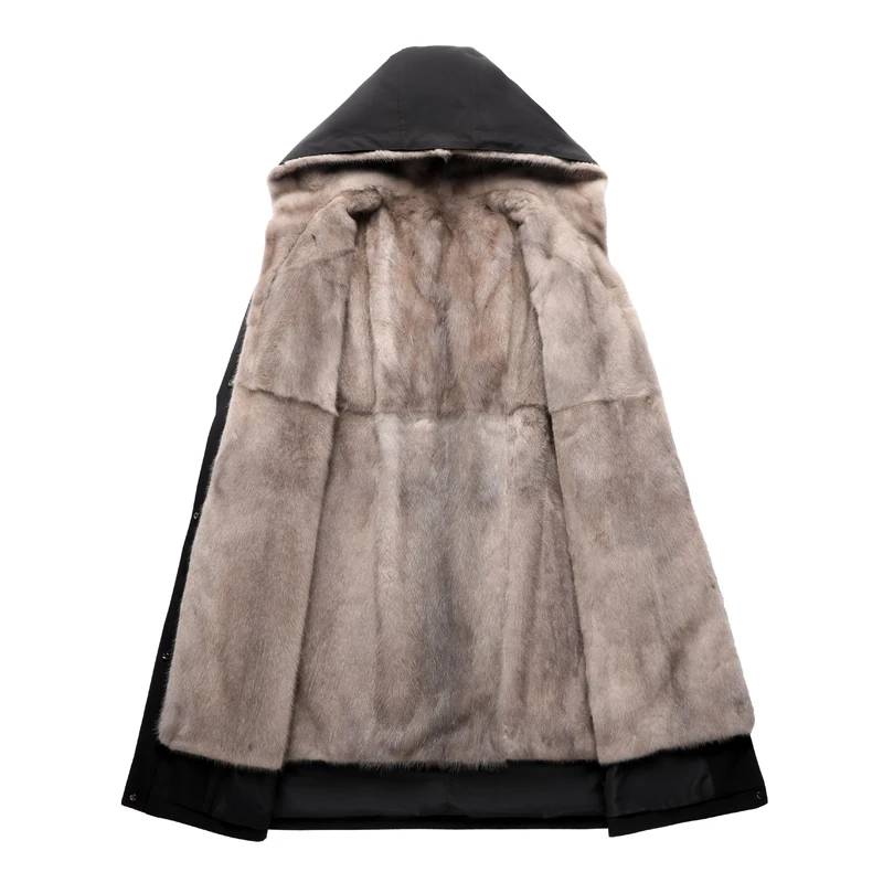 Parka en fourrure véritable pour femme, manteau mi-long, vestes à capuche, doublure en fourrure de vison, luxe, hiver, 2023